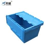 Stackable and nested plastic plastic moving box with hinged lid