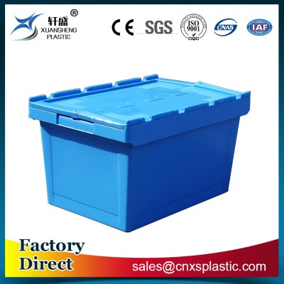 Stackable and nested plastic crate with hinged lid plastic moving box